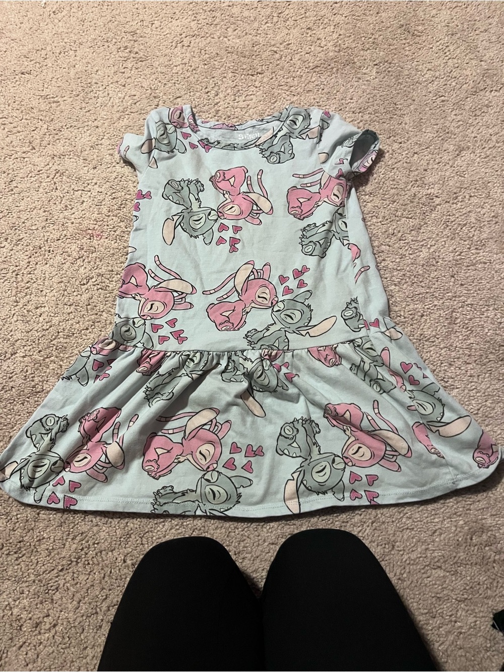Girls' Light Blue Dress with Pink Bunny Print